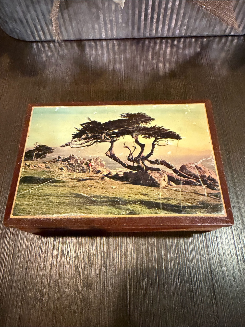 Vintage Mid-Century Cedar Souvenir Trinket Box – Lone Cypress Pebble Beach CA